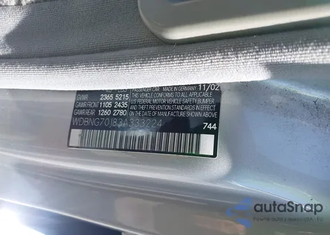 2003 Mercedes-Benz S 430 from USA, damaged, VIN WDBNG70J83A333224